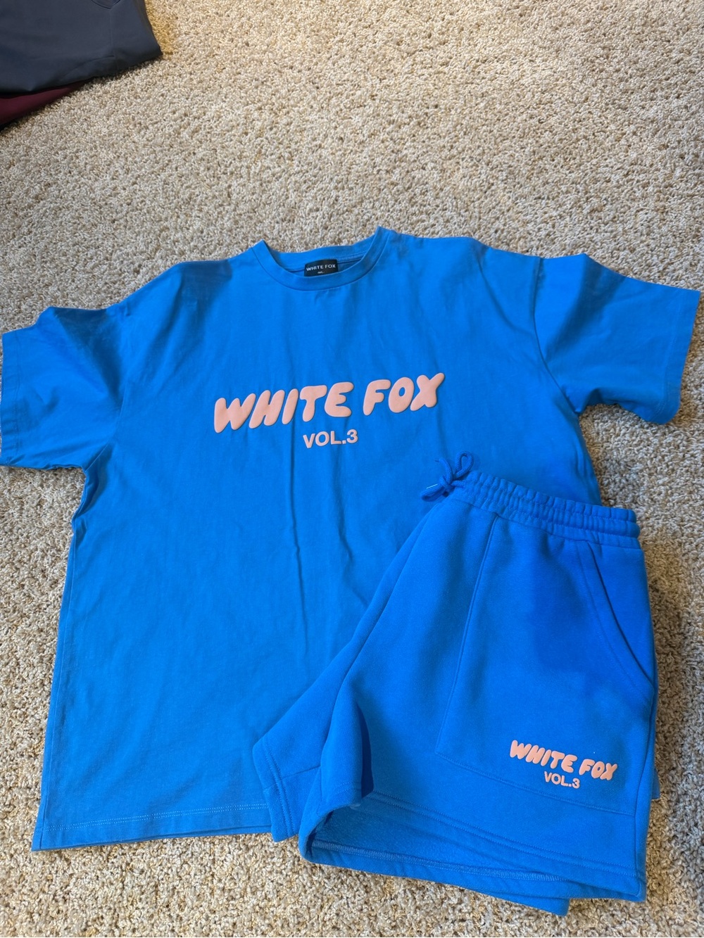White Fox Boutique Blue Graphic Tee & Shorts Set with Pink Logo
